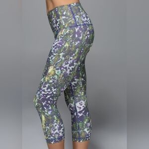 Lululemon Wunder Under Crop Roll Down Leggings Floral Size 4 Full-On Luxtreme